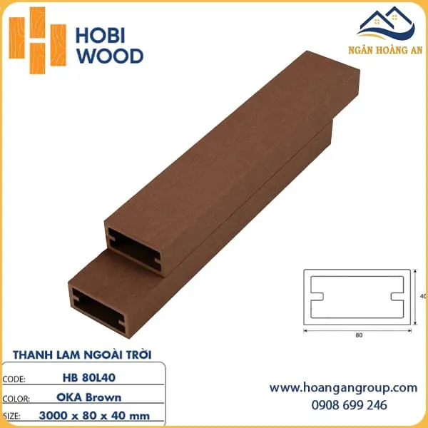 Thanh Lam Hộp Gỗ Nhựa Ngoài Trời Hobi Wood HB80L40 Oka Brown